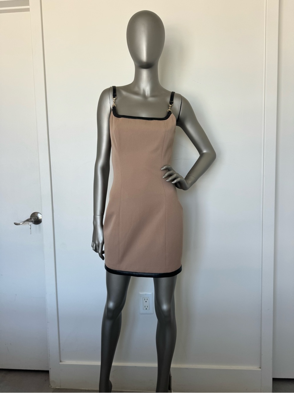 L'AGENCE Taupe Mini Dress with Black Trim